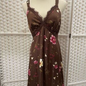Brown and Pink Floral Chemise with Spaghetti Straps